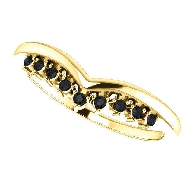 Valerie Band - V-Shape Contoured Accented Diamond, Moissanite, Ruby or Sapphire Wedding Ring All Black Diamonds / 14K Yellow Gold Ring by Nodeform