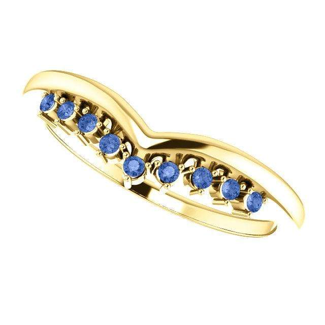 Valerie Band - V-Shape Contoured Accented Diamond, Moissanite, Ruby or Sapphire Wedding Ring All Ceylon Blue A Grade Sapphires / 14K Yellow Gold Ring by Nodeform