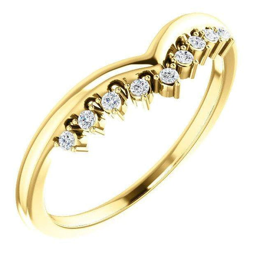 Valerie Band - V-Shape Contoured Accented Diamond, Moissanite, Ruby or Sapphire Wedding Ring All Mined White Diamonds SI2-3, G-H / 14K Yellow Gold Ring by Nodeform