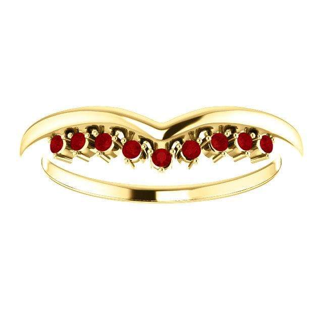 Valerie Band - V-Shape Contoured Accented Diamond, Moissanite, Ruby or Sapphire Wedding Ring All Genuine A grade Rubies / 14K Yellow Gold Ring by Nodeform