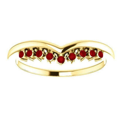 Valerie Band - V-Shape Contoured Accented Diamond, Moissanite, Ruby or Sapphire Wedding Ring All Genuine A grade Rubies / 14K Yellow Gold Ring by Nodeform