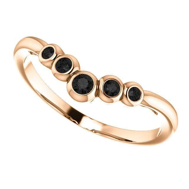 Velda - Graduated Diamond, Moissanite or Sapphire Curved Contoured Stacking Wedding Ring All Black Diamonds / 14k Rose Gold Ring by Nodeform