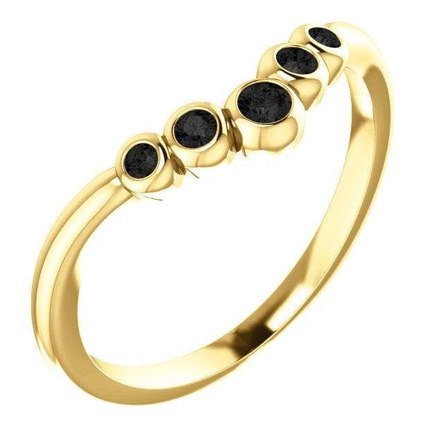 Velda - Graduated Diamond, Moissanite or Sapphire Curved Contoured Stacking Wedding Ring All Black Diamonds / 14K Yellow Gold Ring by Nodeform