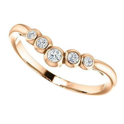 Velda - Graduated Diamond, Moissanite or Sapphire Curved Contoured Stacking Wedding Ring All White Diamonds SI2-3, GHI / 14k Rose Gold Ring by Nodeform