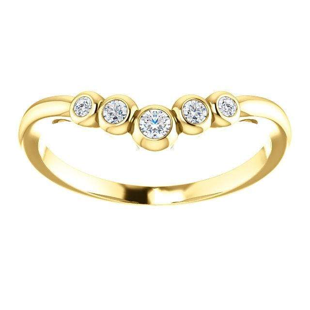 Velda - Graduated Diamond, Moissanite or Sapphire Curved Contoured Stacking Wedding Ring All White Diamonds SI2-3, GHI / 14K Yellow Gold Ring by Nodeform