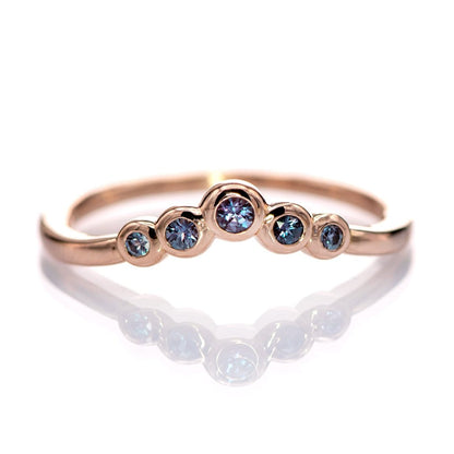 Velda - Graduated Chatham Alexandrite Curved Contoured Stacking Wedding Ring 14k Rose Gold Ring by Nodeform