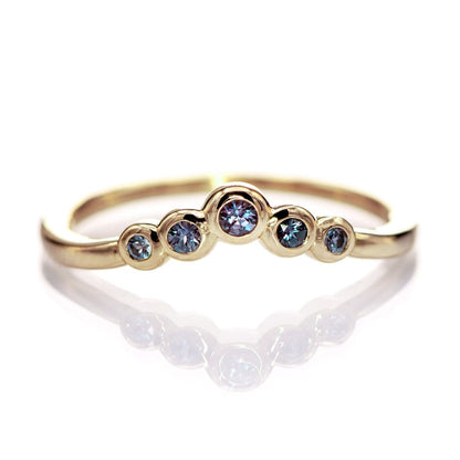 Velda - Graduated Chatham Alexandrite Curved Contoured Stacking Wedding Ring 14K Yellow Gold Ring by Nodeform