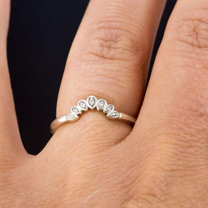 Fleur Band - Vintage Inspired Contoured White, Black or Teal Diamond Stacking Wedding Ring Ring by Nodeform