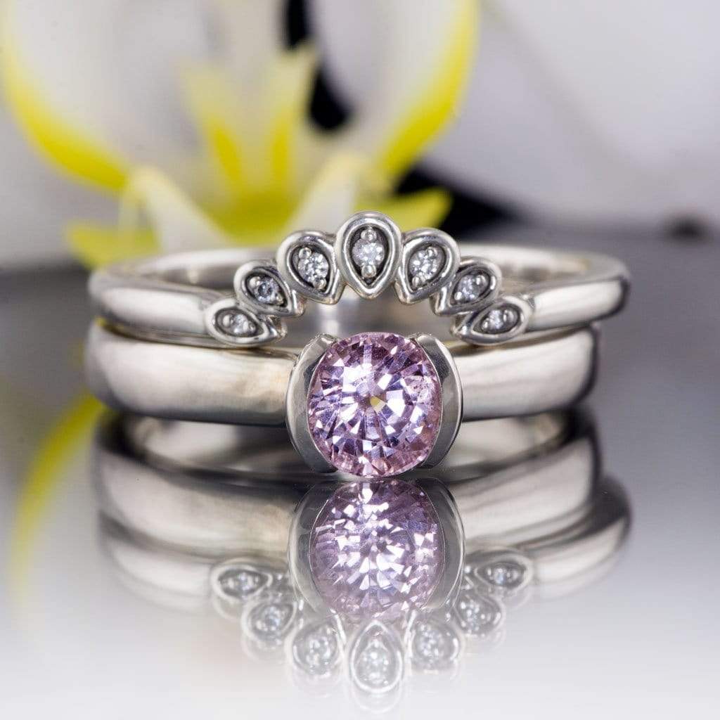 Fleur Band - Vintage Inspired Contoured White, Black or Teal Diamond Stacking Wedding Ring Ring by Nodeform