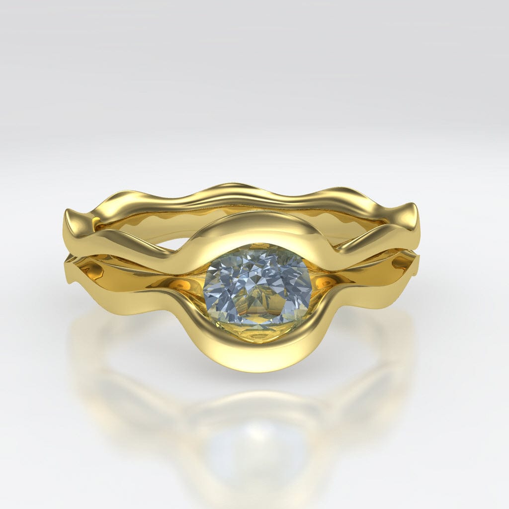 Wave Solitaire Engagement Ring - Setting only 14K Yellow Gold Ring Setting by Nodeform