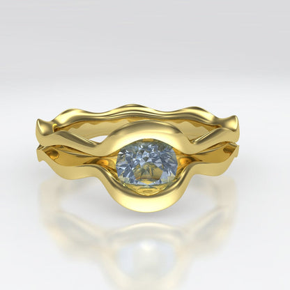 Wave Solitaire Engagement Ring - Setting only 14K Yellow Gold Ring Setting by Nodeform