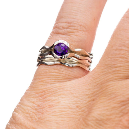 Wave Amethyst Engagement Ring Bridal Set Ring by Nodeform