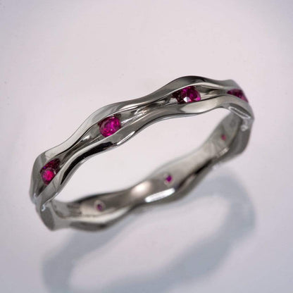 Wave Ruby Eternity Wedding Ring 14kPD White Gold / A Grade Rubies Ring by Nodeform