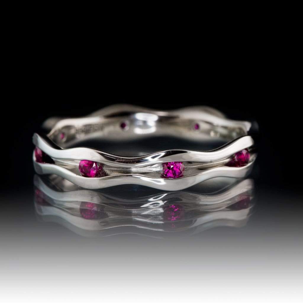 Wave Ruby Eternity Wedding Ring 14kPD White Gold / AA Grade Rubies Ring by Nodeform