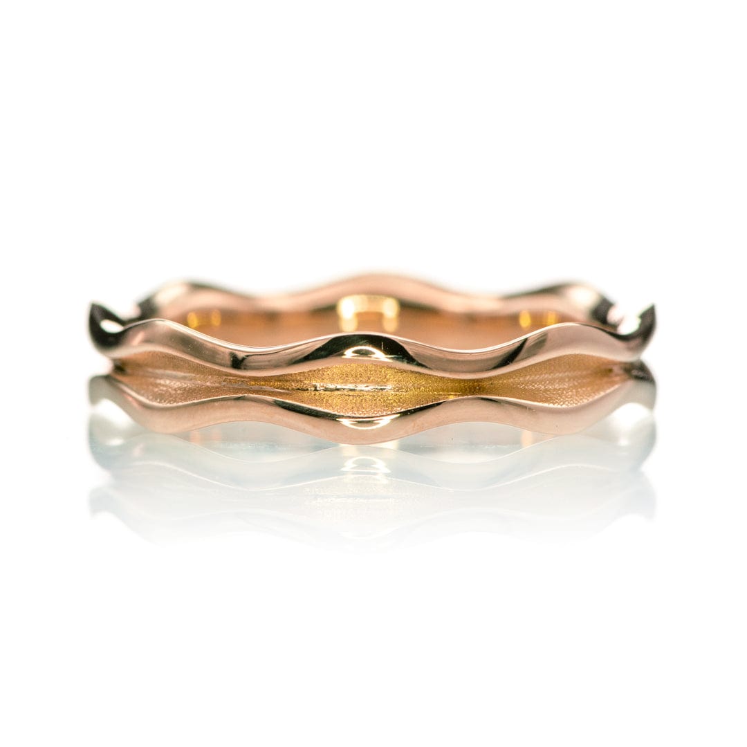 Wave Narrow Wedding Ring Band 14k Rose Gold Ring by Nodeform