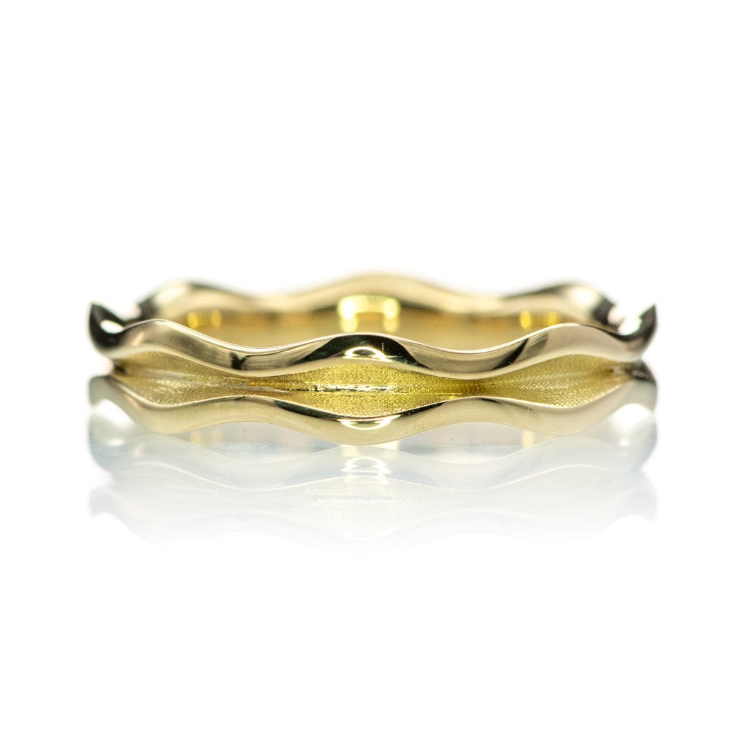 Wave Narrow Wedding Ring Band 14k Yellow Gold Ring by Nodeform