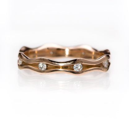 Wave Diamond Eternity Wedding Ring 14k Rose Gold / Conflict-Free Mined Diamond SI1/GHI Ring by Nodeform