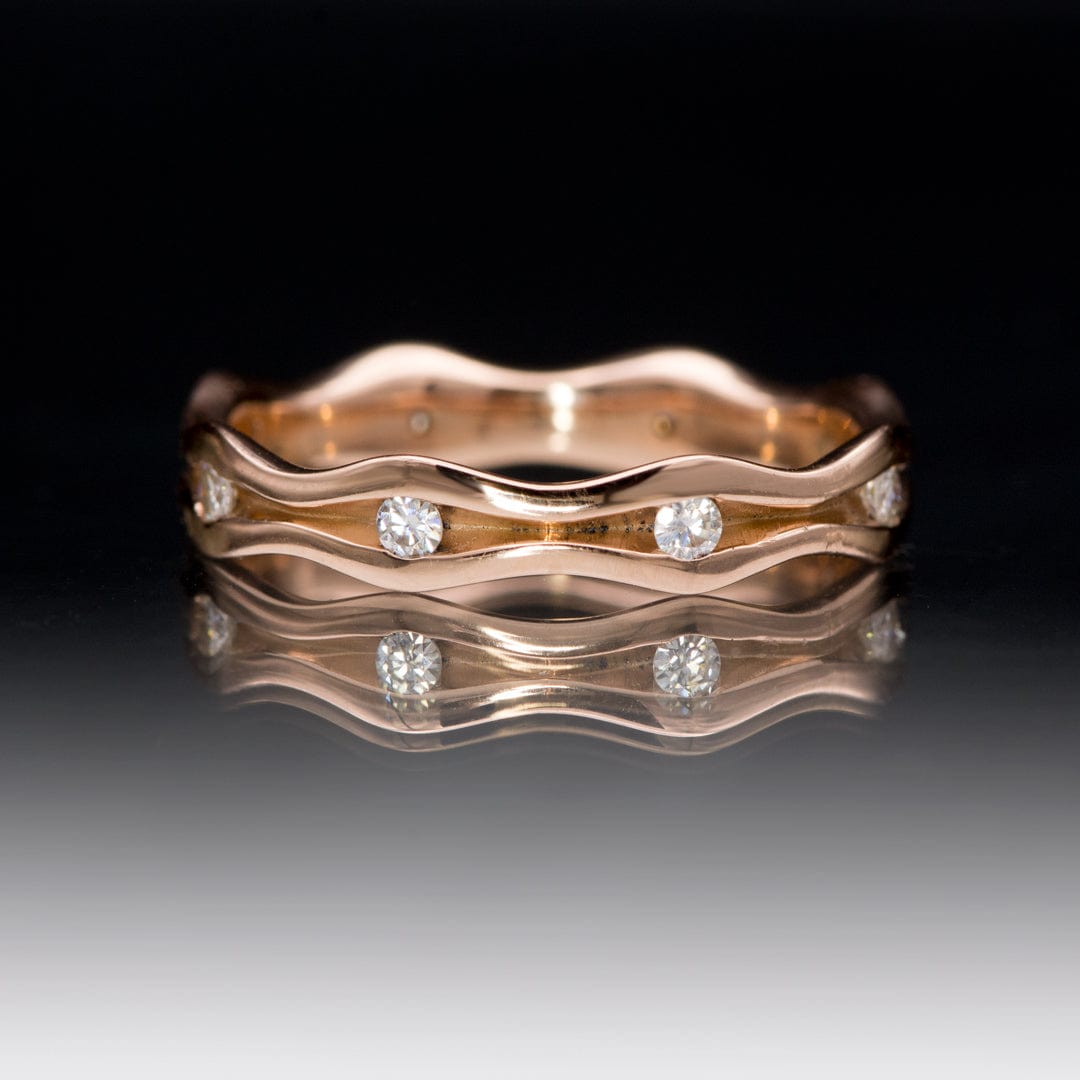 Wave Moissanite Eternity Gold Wedding Ring 14k Rose Gold Ring by Nodeform