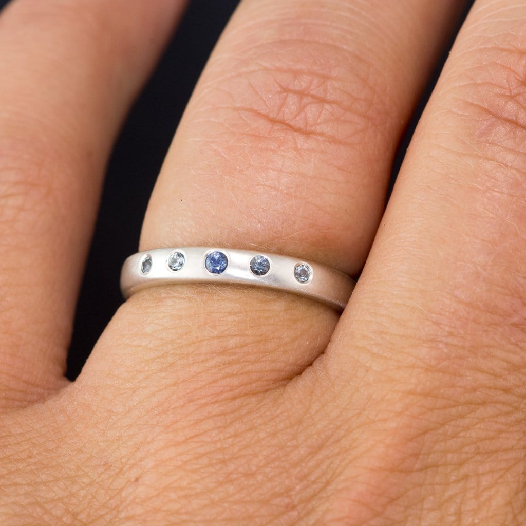 Domed Wedding Band with Graduated Flush set Montana Sapphire Ring by Nodeform