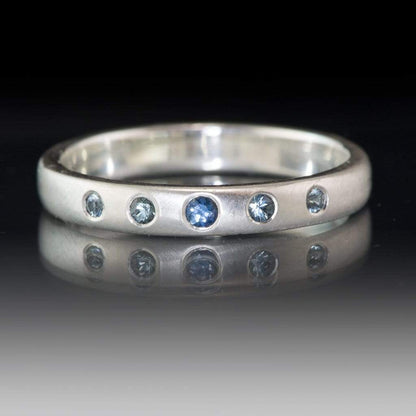 Domed Wedding Band with Graduated Flush set Montana Sapphire Sterling Silver / 3mm Ring by Nodeform