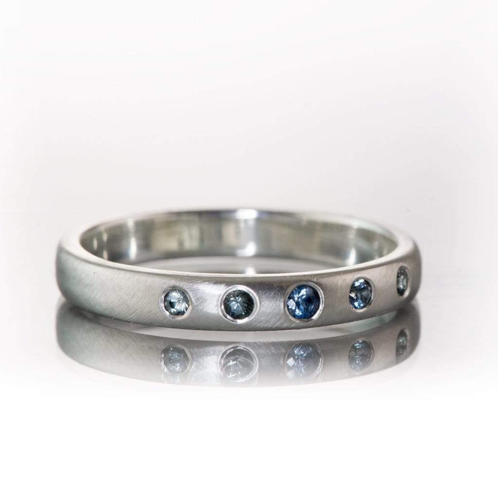 Domed Wedding Band with Graduated Flush set Montana Sapphire Ring by Nodeform