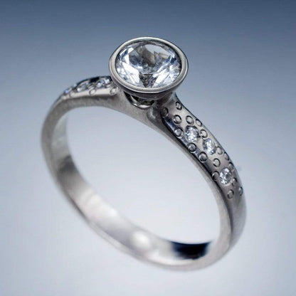 White Sapphire Peekaboo Bezel Diamond Star Dust Engagement Ring Ring by Nodeform