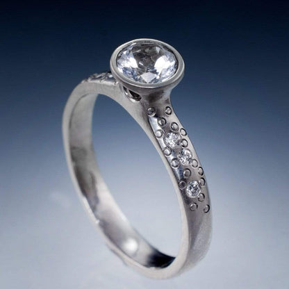 White Sapphire Peekaboo Bezel Diamond Star Dust Engagement Ring Ring by Nodeform