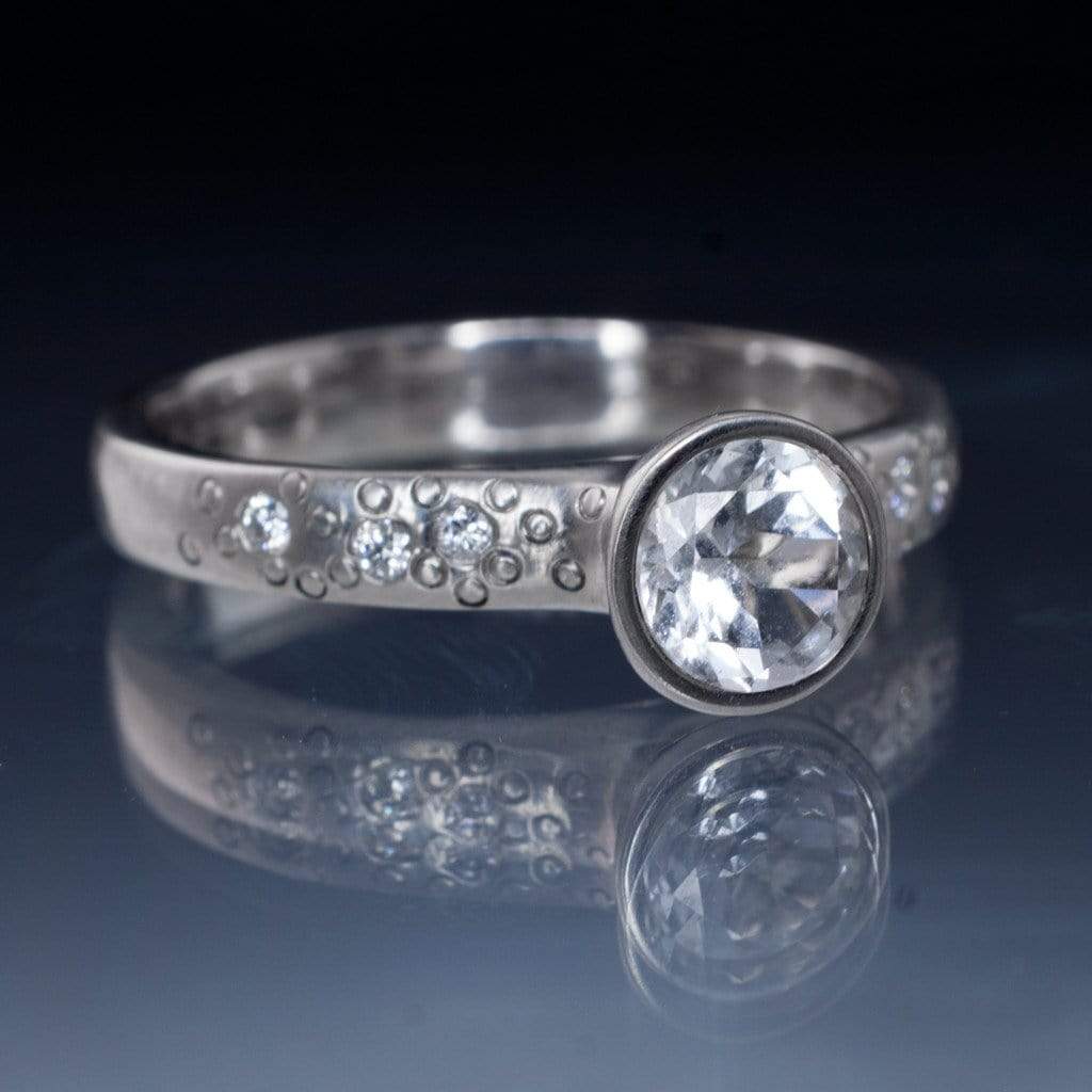 White Sapphire Peekaboo Bezel Diamond Star Dust Engagement Ring 5mm/0.6ct Sapphire / 18k White Gold Ring by Nodeform