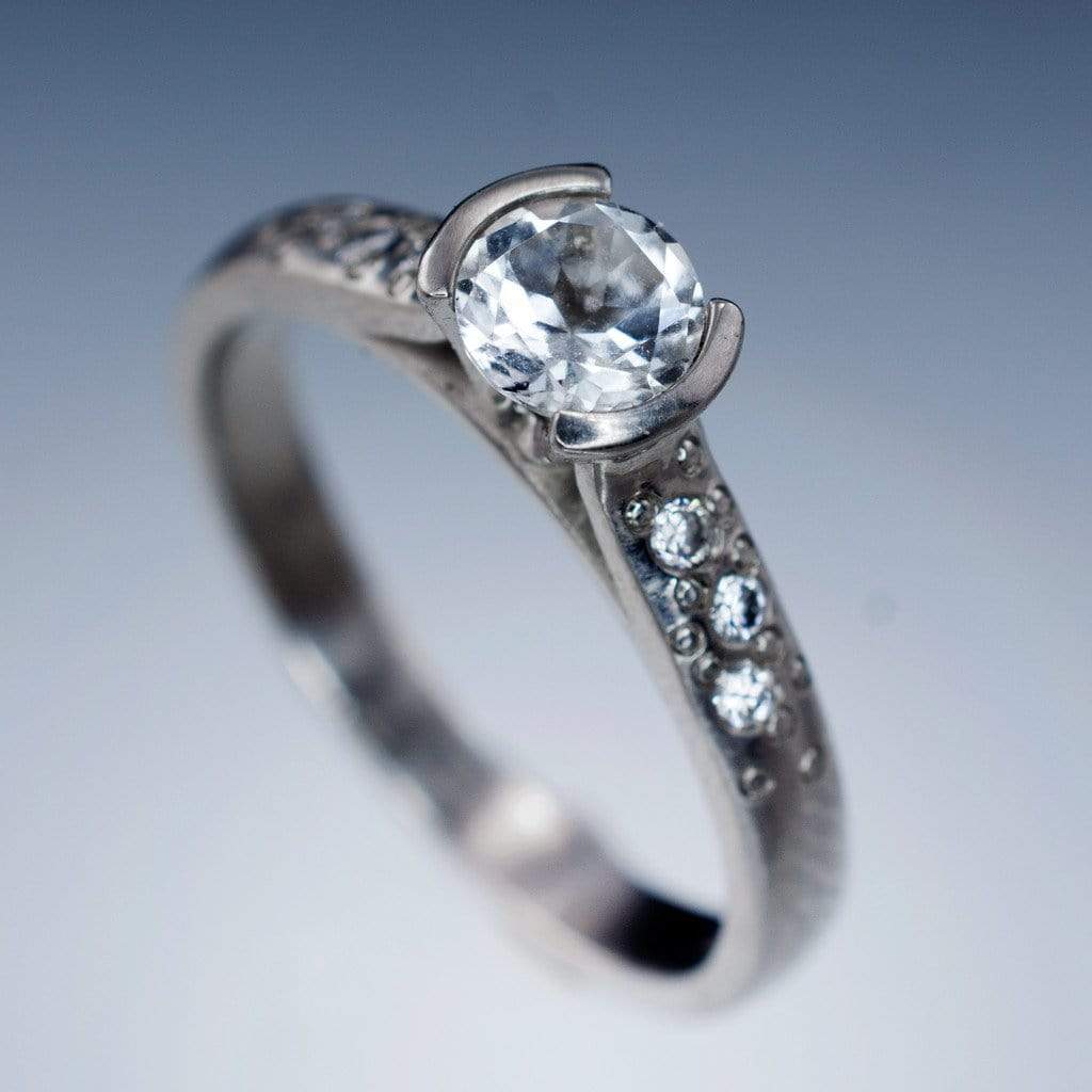 White Sapphire Half Bezel Diamond or Sapphire Star Dust Engagement Ring Ring by Nodeform