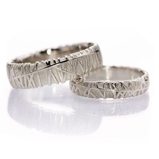 Woven Texture Wedding Bands, Set of 2 Bird Nest Rings 14k Nickel White Gold (Not Rhodium Plated) Ring Set by Nodeform