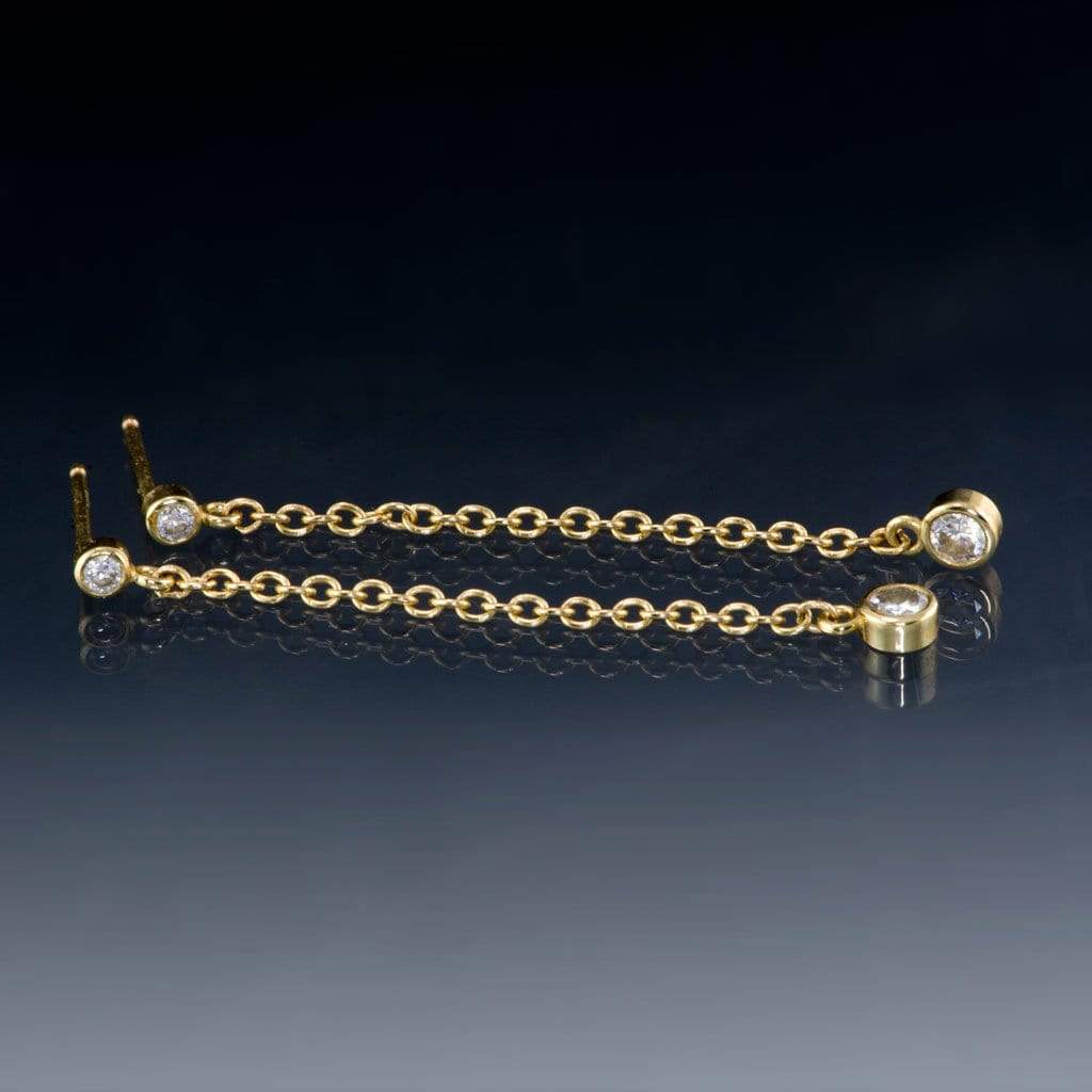 Round Moissanite Bezel Set Chain Dangle Stud Earrings Earrings by Nodeform